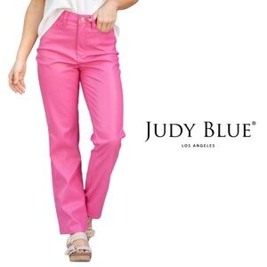 Judy Blue Hot Pink Barbiecore Faux Leather Straight Leg Pant - Size 5/27